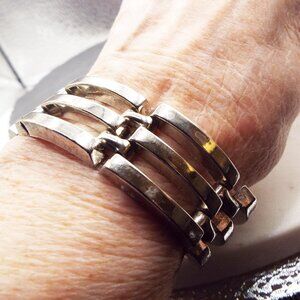 HEAVY CHROMIUM PLATED ROUNDED THREE ROW LINK BRACELET 26